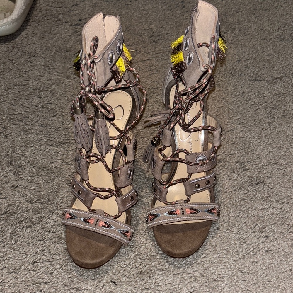 Brown Strappy Sandals with Yellow Accents